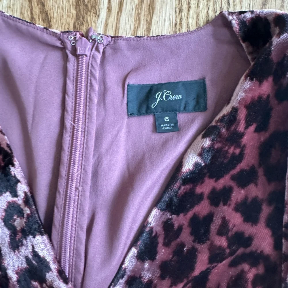 J. Crew purple velvet leopard Dress. Size 6.